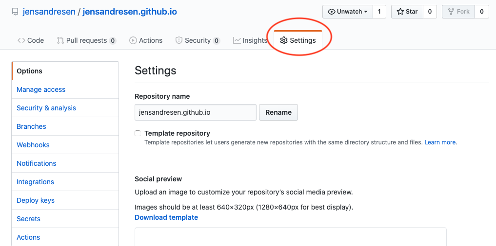 github repo settings highlight